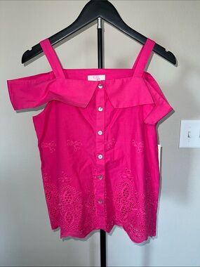 GB girls Hot Pink Off-Shoulder Eyelet Button-Front Top